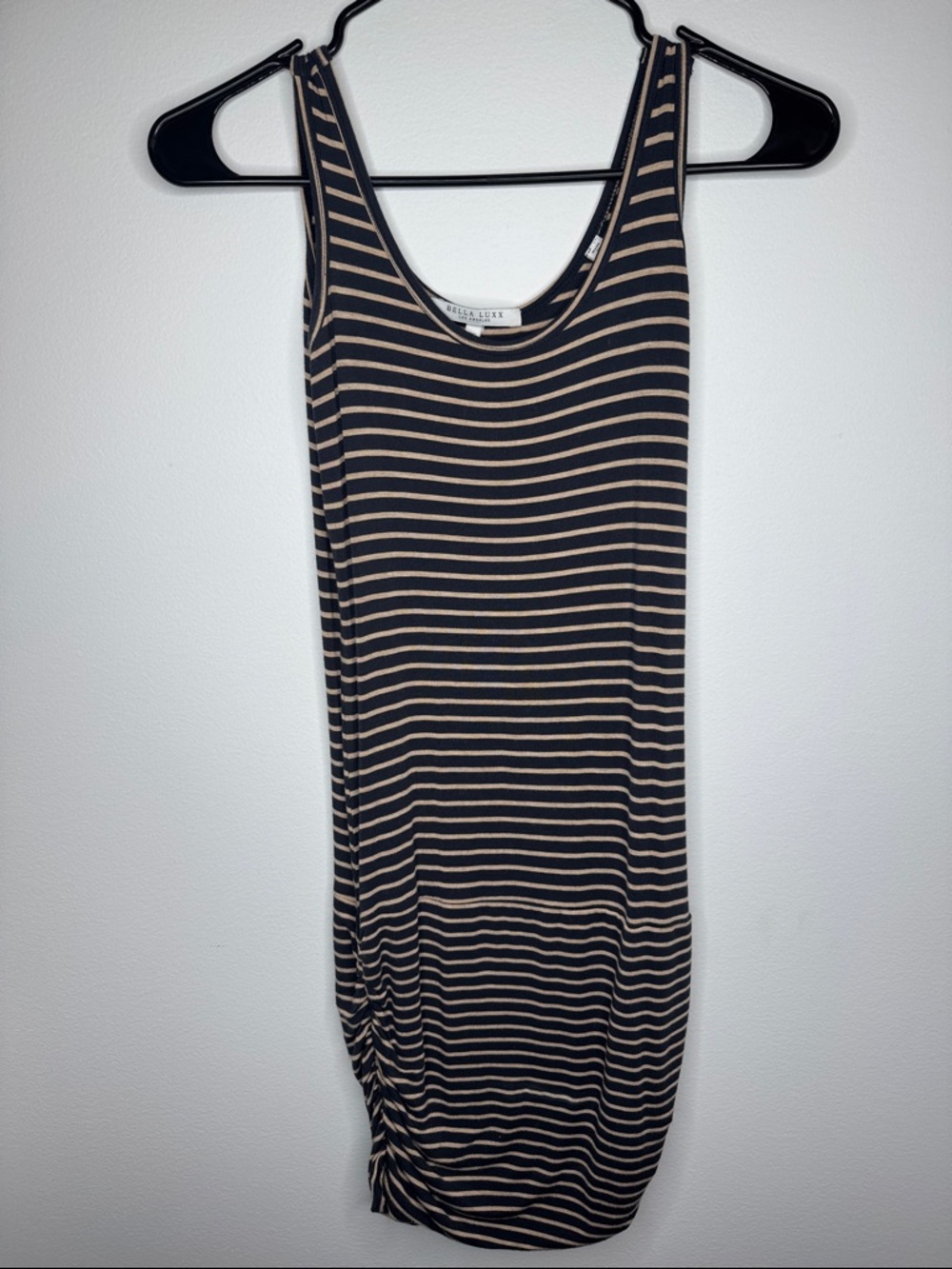 Bella Luxx Black and Tan Striped Tank Dress